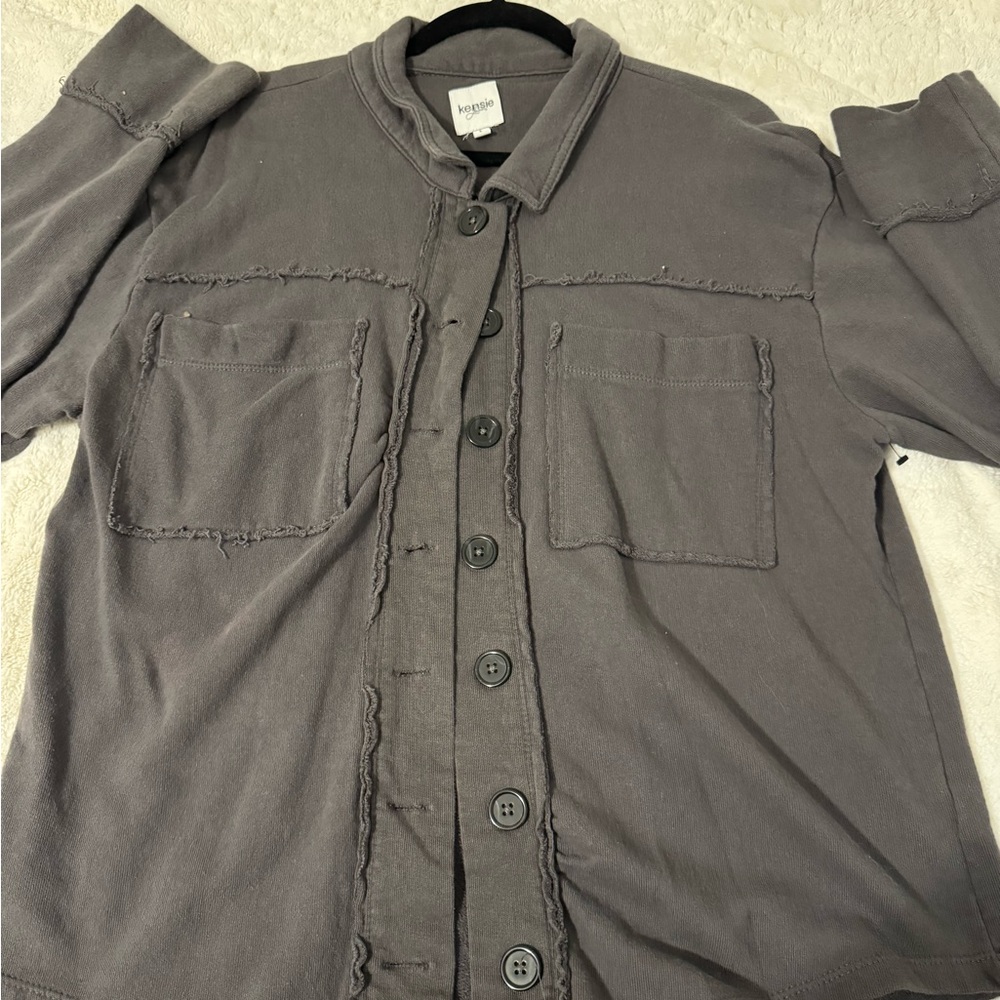 kensie jeans long sleeve button up shacket